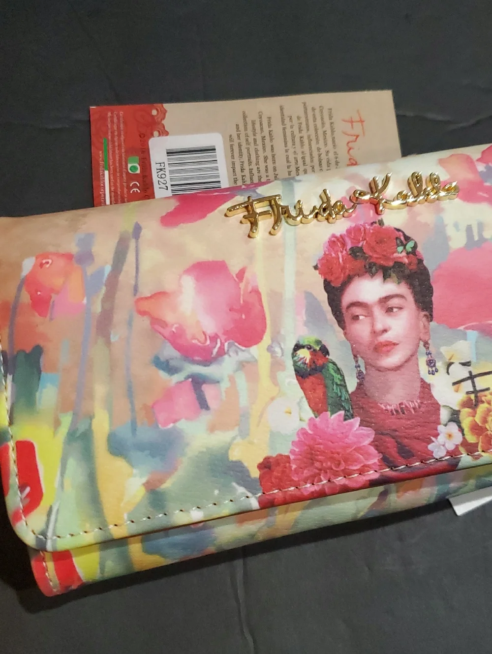 Frida Khalo beautiful pink rose watercolor floral long wallet brand‎ new
